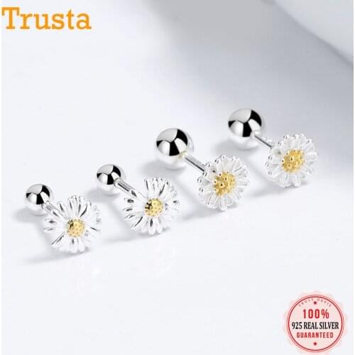 Trustdavis Real 925 Sterling Silver Fashion Daisy Flower Screw Stud Earrings For Women Children Baby Minimalist Jewelry DB1422