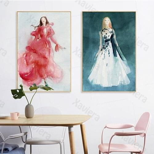 Modern Fashion Female Model Abstract Canvas Painting Ladies Dress Art Posters and Prints Home Decoration Living Room Frameless