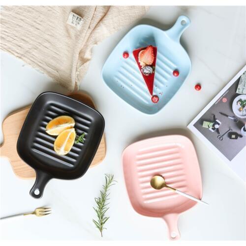 Modern Style Matte Square European Ceramic Baking Pan Tray Fruits Salad Pasta Plates Fried Eggs Steak dinner plate