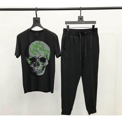 Mens Skull T-Shirt Picture Tracksuit Diamond Sets Brand Short Leeve Round Neck Fashion Luxury Jogging Summer