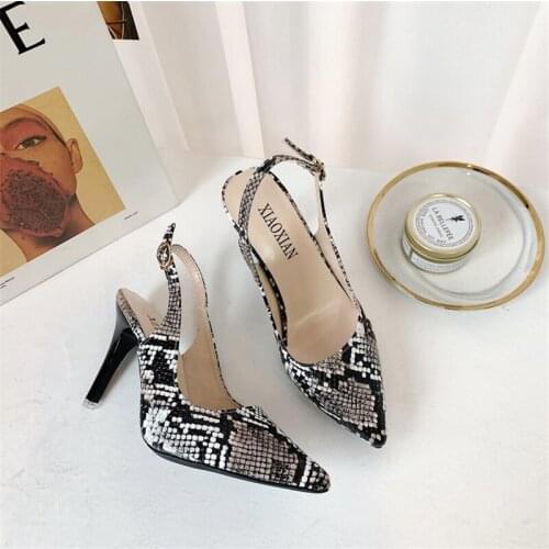 9cm pumps 2021 summer new wild snake pattern high heel womens waterproof platform fine heel sexy shallow mouth pointed
