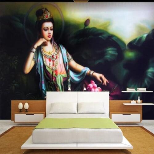 Wellyu Dunhuang Flying Jade Headboard Background Custom Large Mural Green Silk Wallpaper papel de parede para quarto