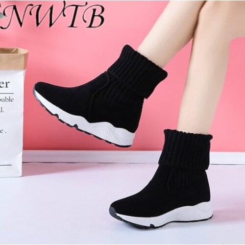 2021Women Snow Boots Flock Stretch Sock Breathable Platform Plush Fur Booties Suede Warm Shoes Women Winter Boots Snow Sneaker