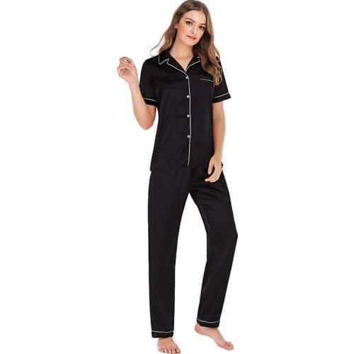 Aamikast Summer Autumn Silk Satin Pajama Set Women Fashion Solid Pyjamas Long Sleeve Sleepwear Sexy Night Suit Plus Size Homewea