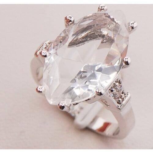 White Crystal Zircon Women 925 Sterling Silver Ring F734 Size 6 7 8 9 10