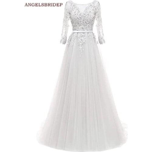 ANGELSBRIDEP Long Sleeves Evening Party Gowns Vestidos de festa Sexy Applique Beaded Floor-Length Prom Abendkleider Formal Gowns