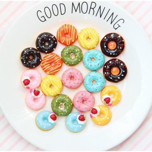 10pcs Resin Cabochon heart Doughnut Donut Charm Pendant Miniature Craft Jewelry Making Material Creative DIY Accessories