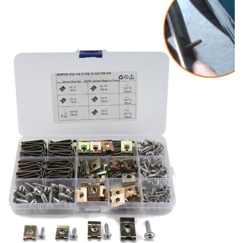 200pcs or 300pcs U Metal Nuts No.6 8 10 12 Clips with Fasteners Flange Self Tapping Screws Parts Assortment Kit
