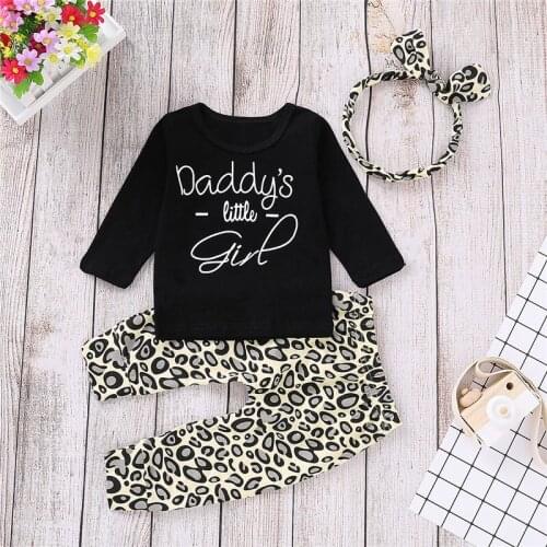 Baby Girls Leopard print Clothes Newborn Tops T Shirt Pants Spring Outfits 3pcs Baby girl Clothes Set Cotton Casual