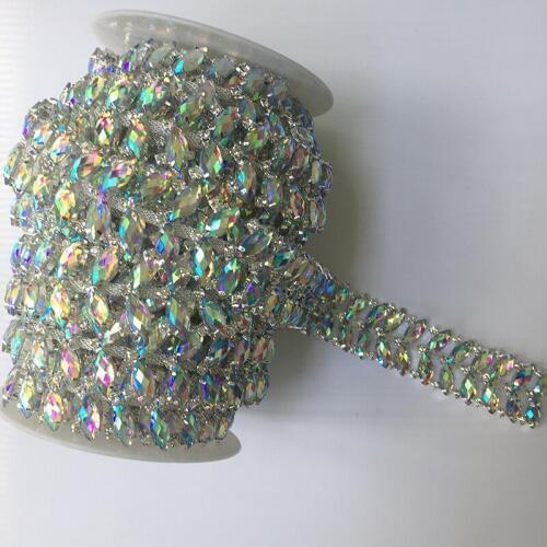 5Yards AB Rhinestone Trim Bridal Sew On Crystal Rhinestone Applique Trimming for Dress DIY Bridal Belt Bling Crafts