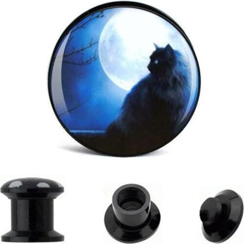 Free shipping 60pcs/lot uv acrylic lonely cat image flesh tunnel craft ear plug punk piercing jewelry 6-25mm NASP-0814