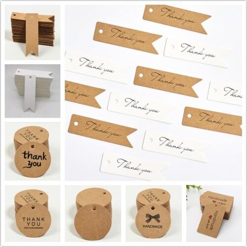 200pcs Handmade Tags Thank You Merci Print Blank Kraft Paper Hang Tag Garment Accessories DIY Product Label Gift Wrap Supplies