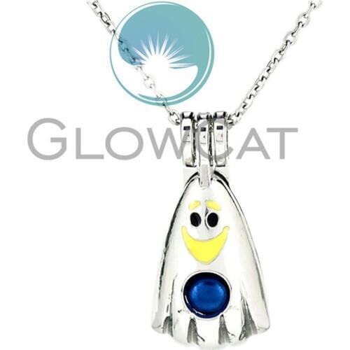 Colors Enamel Ghost Beads Cage Locket Pendant Perfume Diffuser Pearl Cage Necklace KK1018