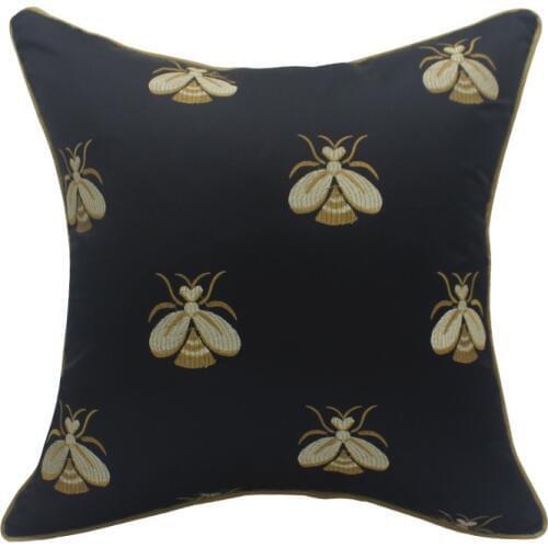 DUNXDECO Cushion Cover Decorative Pillow Case Modern Simple Bee Embroidery Black Luxury Artistic Sofa Chair Bedding Coussin