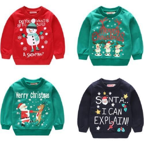 2019 Childrens Clothing Merry Christmas Boys Sweatshirts Baby Boy Clothes Girls Sweaters Santa Hoodies Kids Pullover Outfit Top