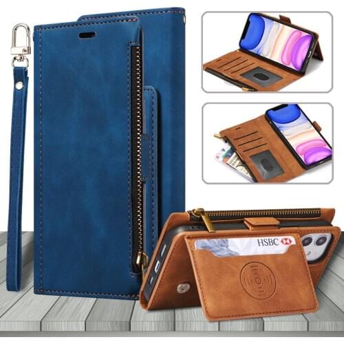 For Apple iPhone 12 mini 11 Pro Max XS X SE 2020 6S 6 7 8 Plus Luxury Zipper Wallet Bag Card Stand Flip Leather Case Phone Cover