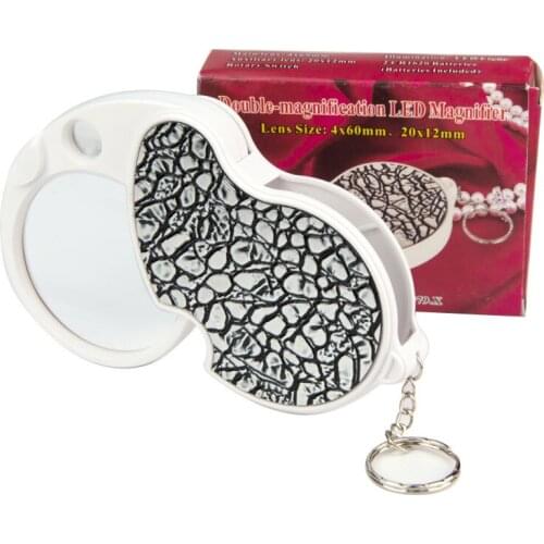 Double Lens Pocket Lighted Jewelry Magnifier Portable Jewel Loupe Folding Identify Helping Hand Magnifying Glass with Led Lights