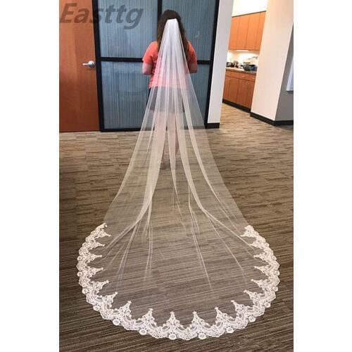 White Ivory Cathedral Length Wedding Veils One Layer Lace Bridal Accessories Veil with Comb Veu De Noiva