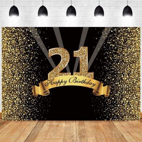 Black Gold 21th Happy Birthday Party Backdrop Boy Girls Photography Background Adult Golden Black Photographic Banner