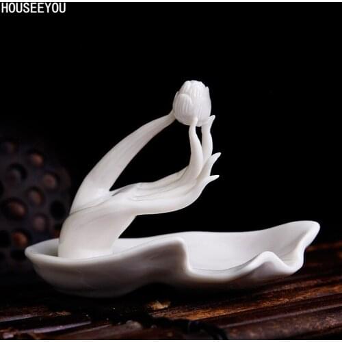Handmade Ceramic Incense Burner Creative Buddha Hand Lotus White Porcelain Censer Incense Holder Home Decor Aromatherapy Supplie