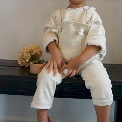 8877 Children Suspender Pant Autumn Winter 2021 Cotton Pocket Twill Boys One-piece Clothes Girls Neutral Casual Overalls