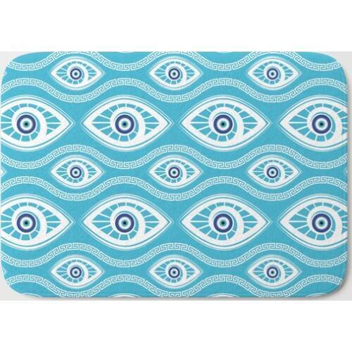 Greek Mati Mataki Matiasma Evil Eye Pattern Bath Mat Flannel Absorbent Non Slip Blue Doormat Entrance Door Bath Room Mats
