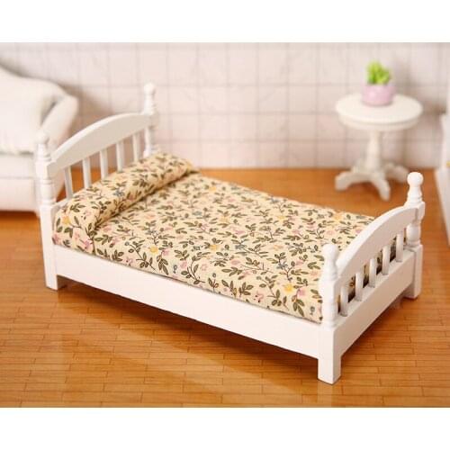 1:12 Dollhouse Mini Furniture Miniature Food Play Pocket Bedroom Pastoral Style Floral Single Bed