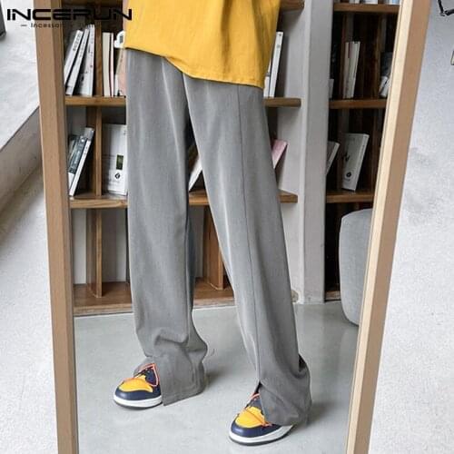 Fashionable Mens Korean Style Trousers Wide-leg Pants Solid Loose Straight Casual Streetwear With Drape Trousers S-5XL INCERUN