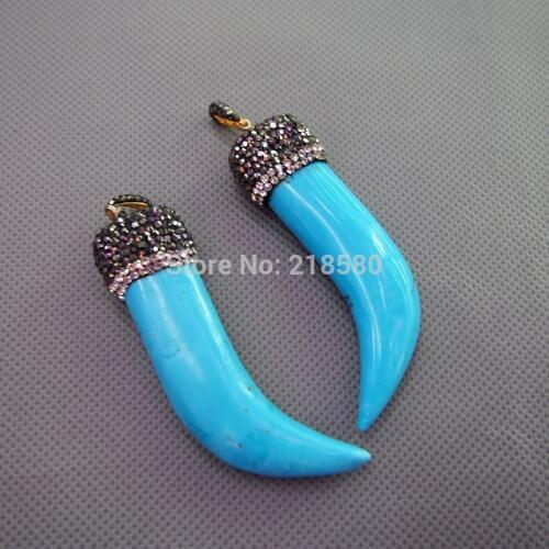MU150907849 Pave CZ Howlite Horn Charm Pendant Stone Horn Pendant