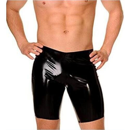 Mens Lingerie Shiny Patent Leather Long Leg Boxer Short Underwear Underpants for Sexy Gay Male Panties Solid Wetlook Clubwear