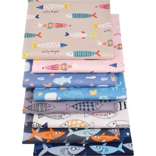 Nanchuang 8pcs/Lot Fish Series Print Cotton Fabric For Sewing Doll Baby Bedding Clothes Dress Patchwork Tissue Material 40x50cm
