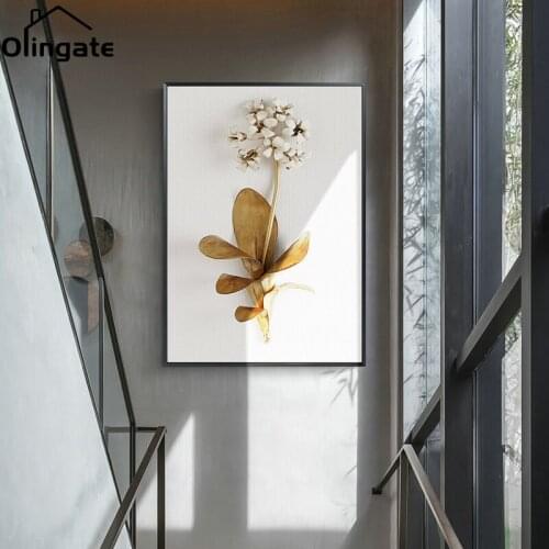 Nordic Flowers Canvas Poster Modern Golden Plants Wall Picture Print One Piece Canvas Art Home Decor for Living Drawing Room
