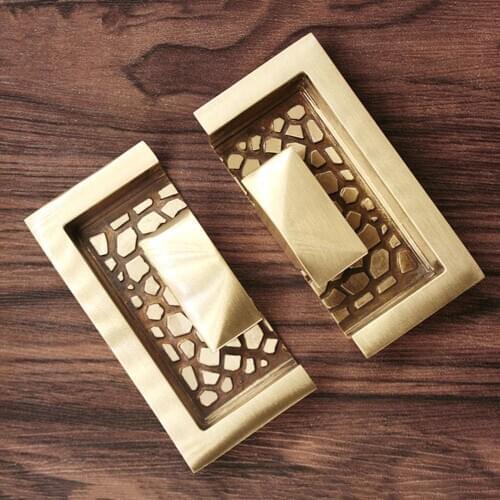 New Chinese style golden handle Nordic modern new wardrobe bookcase cabinet door full copper drawer half handle Woodworking