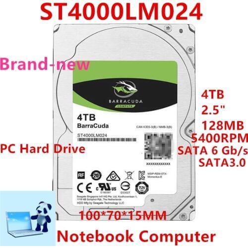 New HDD For Seagate Brand BarraCuda 4TB 2.5" SATA 6 Gb/s 128MB 5400RPM For Internal Hard Disk For Notebook HDD For ST4000LM024