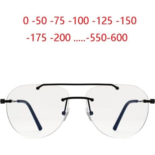 Black Leg Frameless Oval Myopia Glasses Finished Women Men Blu-ray Blocking Prescription Eyeglasses 0 -0.5 -0.75 -1.0 To -6.0