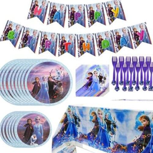 Disney Frozen 2 Party Blue Cartoon Characters Themes Disposable Tableware Plates Birthday Party Decorations Kids Favor Supplies