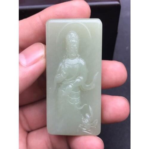 Natural hetian top brand A guanyin jade pendant necklace square unique design jadeite jade necklace men jewelry pendants