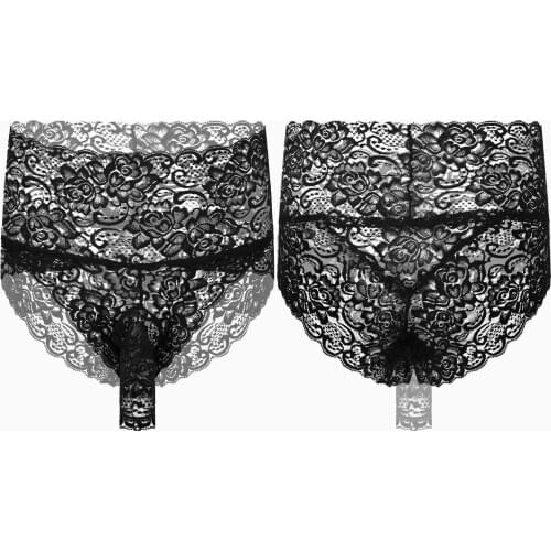 Sexy Briefs Mens Panties Sissy Lingerie Underwear Transparent Lace Briefs Underpants Breathable Open Penis Pouch Gay Underwear