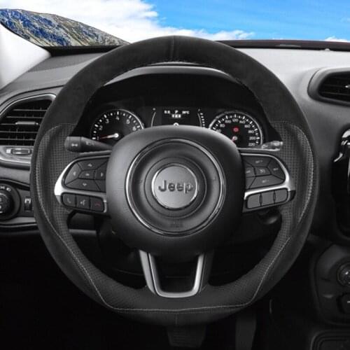 Suitable for JEEP Renegade Cherokee Commander Grand Cherokee Compass hand-stitched suede steering wheel cover leather grip cover