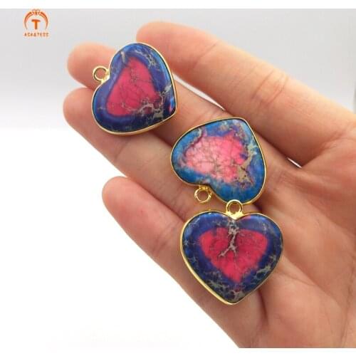 5pcs Fashion Natural Stone Vintage Exquisite Pink Emperor Stone Heart Shaped Pendants Charm Woman Jewelry Necklace Making 20mm