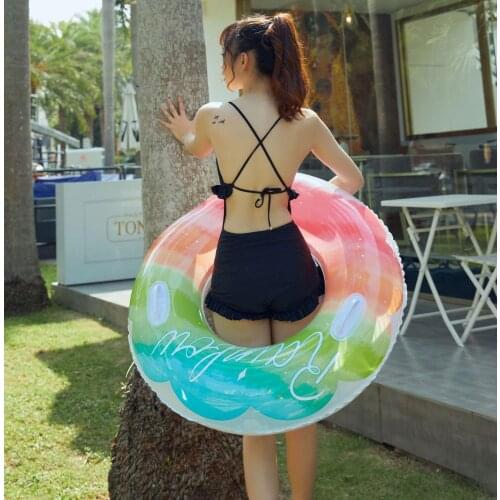 Rainbow Swimming Circle Inflatable PVC Rubber Ring for Swimming Rings Pool Kids Adult Pool Float Seat Summer Beach Party Toys
