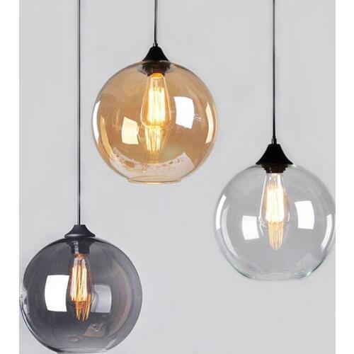 Retro Glass Ball Pendant Light Simple Modern E27 25cm Pendant lamp Art Creative Dining Room Study Hotel Decor Lighting PA0362