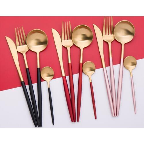 Luxury Dinnerware Set Stainless Steel Plating Gold Blue Black Knife Fork Tableware Cutlery European Western Food Set 4pcs/3pcs