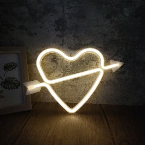 LED Neon Light Battery Powered Cupid Loving Heart Night Light Wedding Valentines Day Propose Christmas Decoration Lamp
