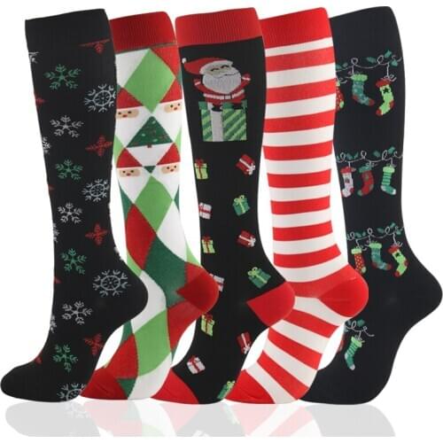Compressed Christmas Sock 5 Pairs Per Set Sport Football Sock Compression Christmas Gift for Friend