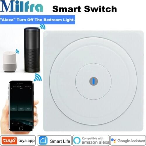 Milfra Smart Switch Wifi Neutral Wire Required Smart Light Switch EU 86mm Wall Switch for Google Assistant Alexa Tuya Smart Life