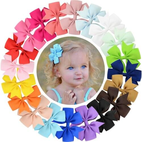 2pcs/Lot 3 Inches Wide Grosgrain Cute Ribbon Solid Hiar Bows With Clip For Baby Girls Child Pink Yellow Red Flowers Hairpin
