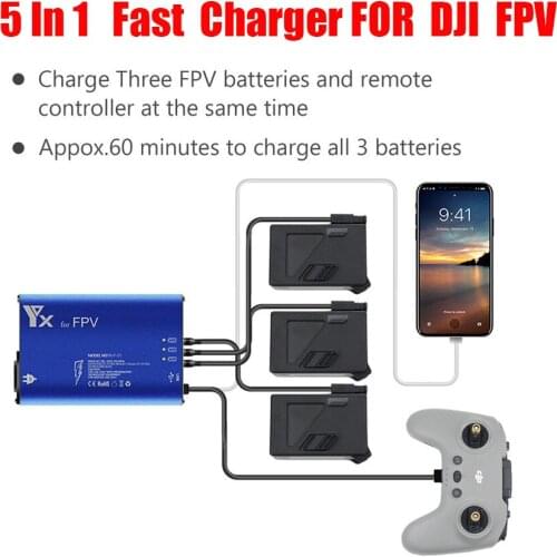 For DJI FPV Drone Battery Charger Hub 5-in-1 Parallel Charging Quick Charging Hub Intelligent Rapid Charger Accessories