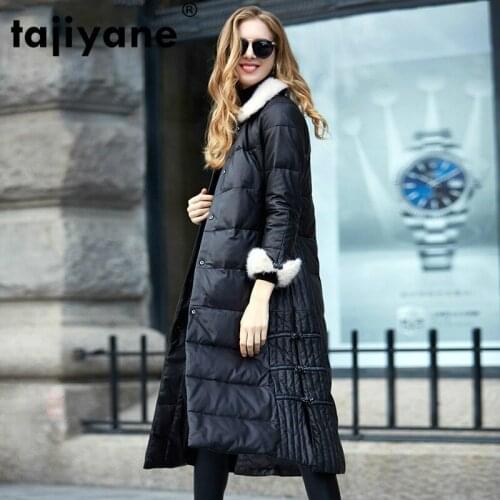 Leather Genuine Real Jacket Mink Fur Collar Winter Coat Women Clothes 2021 Korean Vintage Sheepskin Down Coat Tops ZT4017