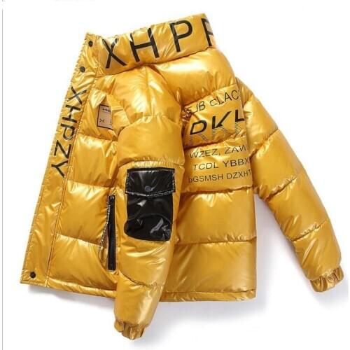 Winter Couple Jacket Short Letter Silver Shiny Mens And Womens Hooded Thick Loose Down Jacket Mens Clothes Color Parka